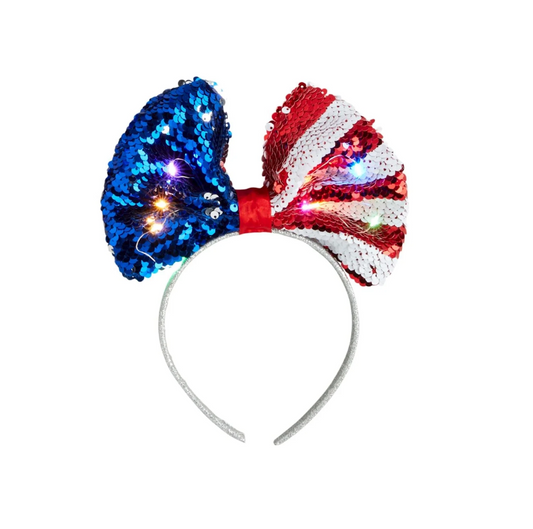 Light Up Patriotic Sequin Bow Headband
