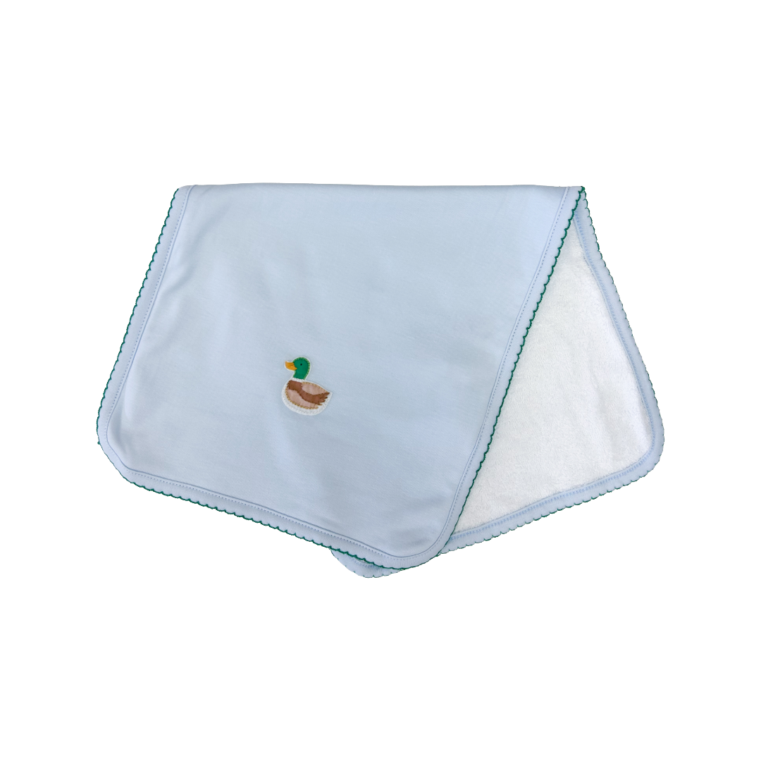 Mini Mallard Embroidered Burp Cloth in Blue - Doodlebug's Children's Boutique
