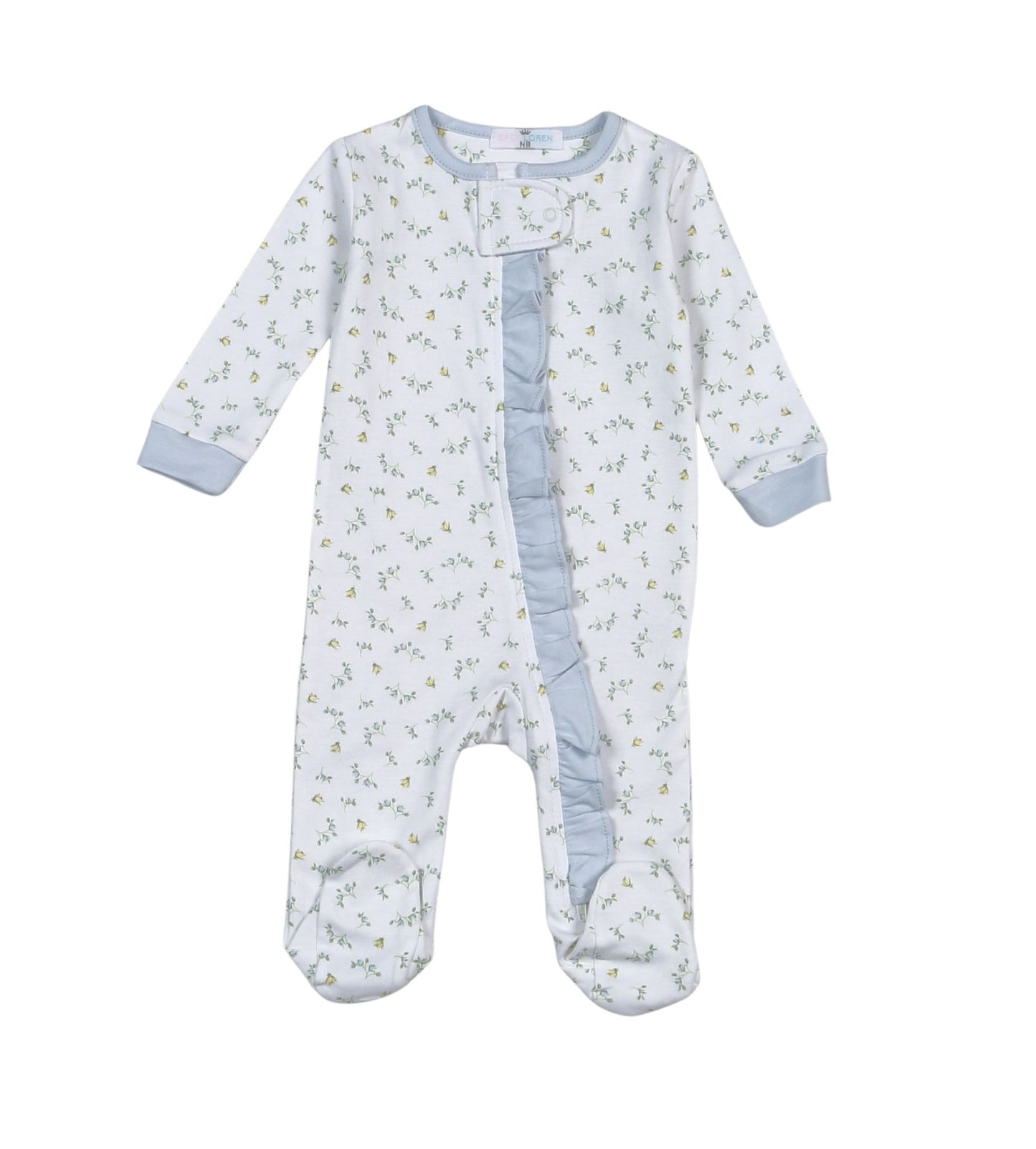Mia Blue Floral Pima Zipper Footie - Doodlebug's Children's Boutique