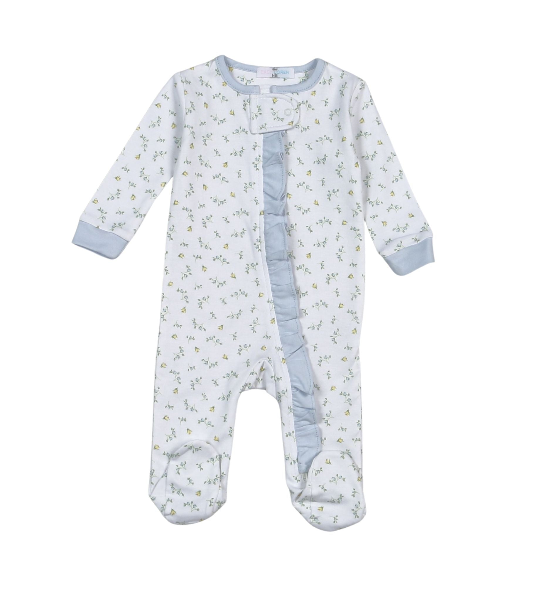 Mia Blue Floral Pima Zipper Footie - Doodlebug's Children's Boutique