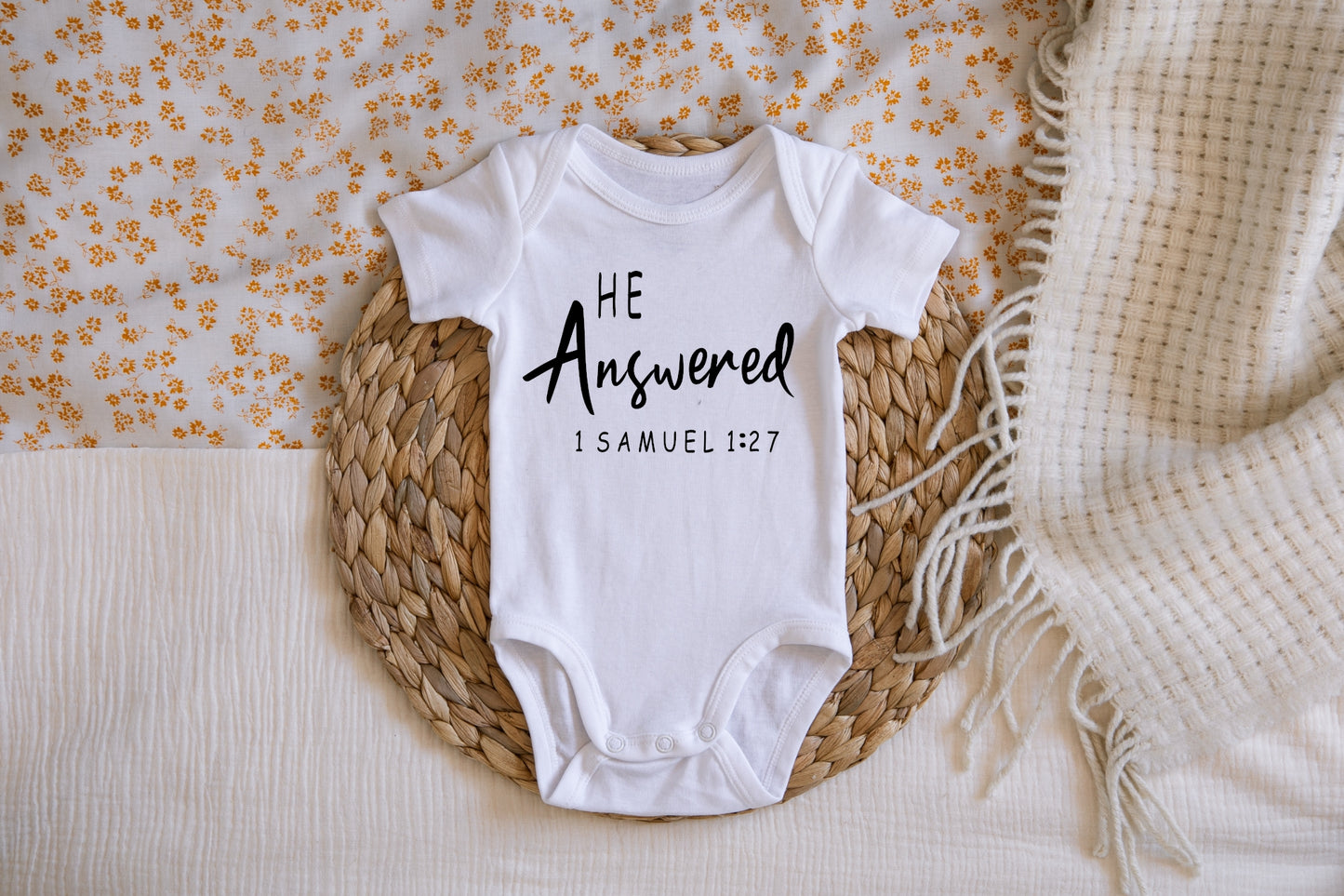 He Answered Pregnancy Announcement Onesie  - Doodlebug's Children's Boutique