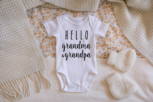 Hello Grandma & Grandpa Pregnancy Announcement Onesie  - Doodlebug's Children's Boutique