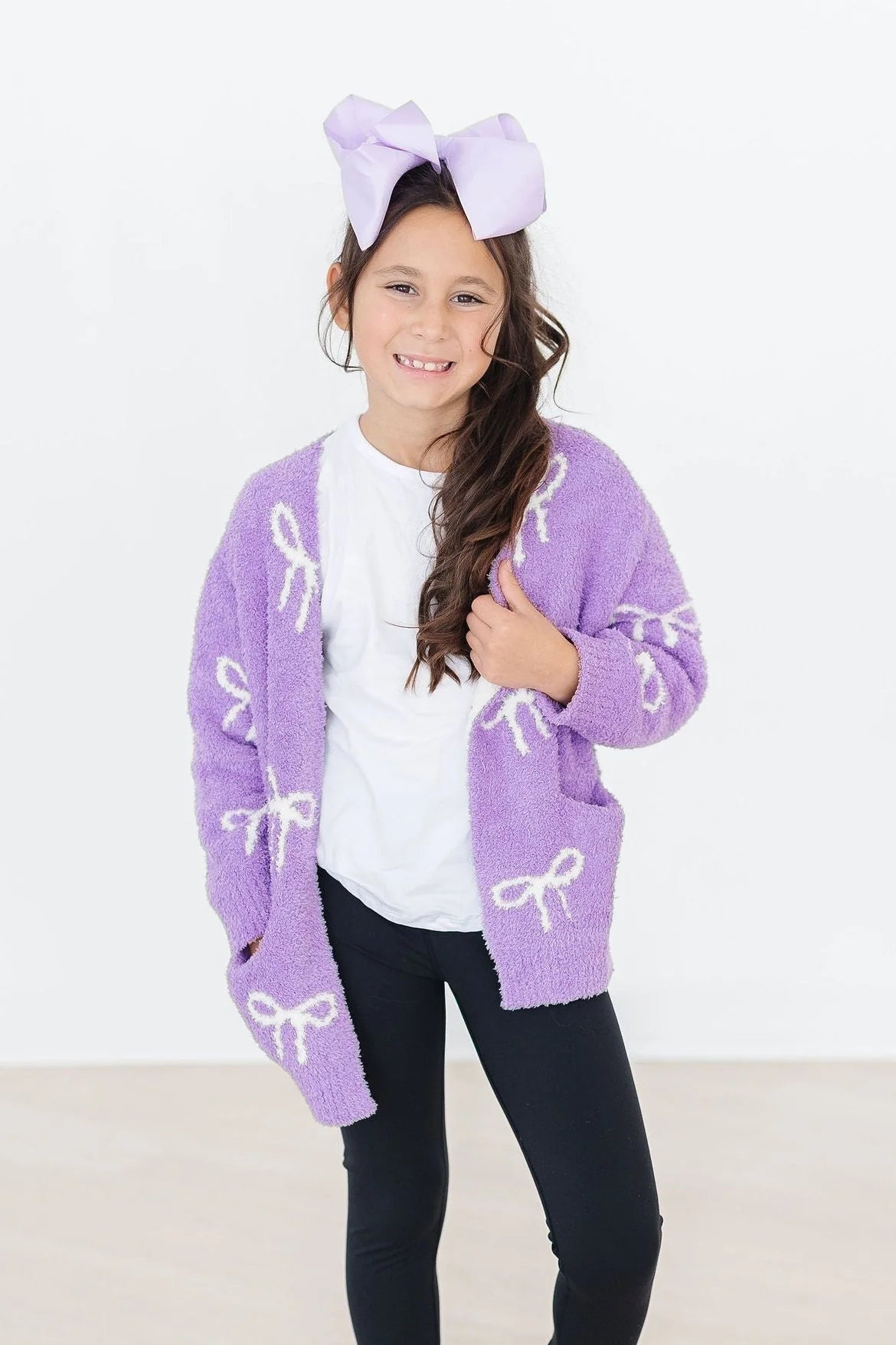 Lilac Bow Cozy Cardigan - Doodlebug's Children's Boutique