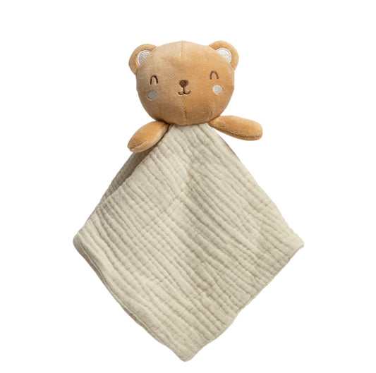 Organic Cotton Muslin Bear Snuggle Blanket  - Doodlebug's Children's Boutique