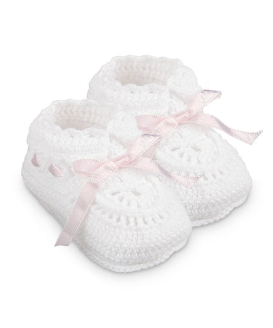 Hand Crochet Pink Ribbon Bootie - Doodlebug's Children's Boutique