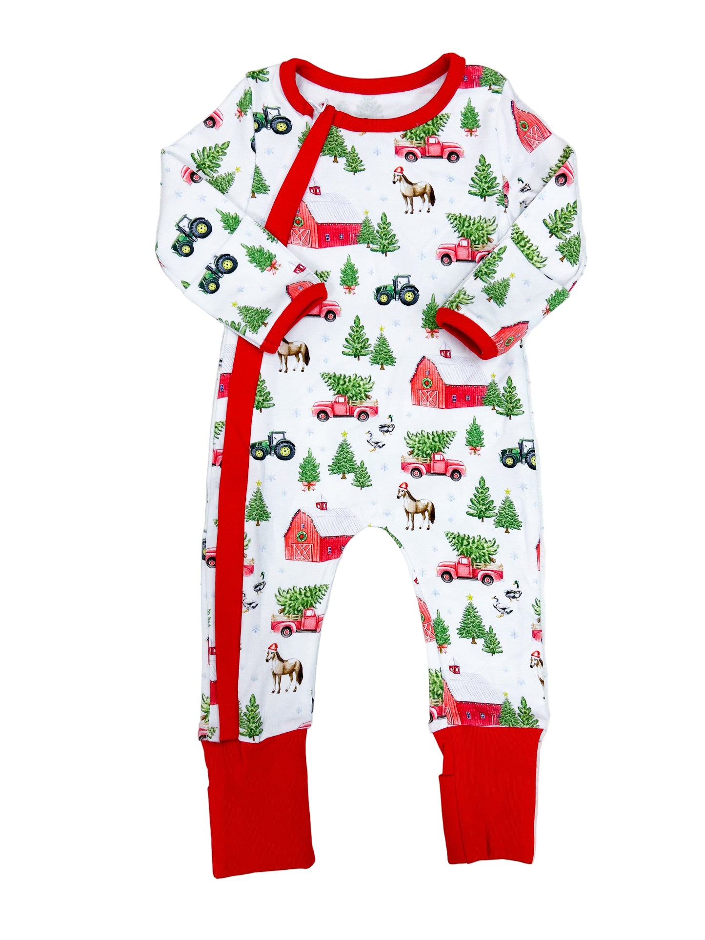 Christmas Tree Farm Organic Cotton Zip-Up Jumpsuit - Doodlebug's Children's Boutique