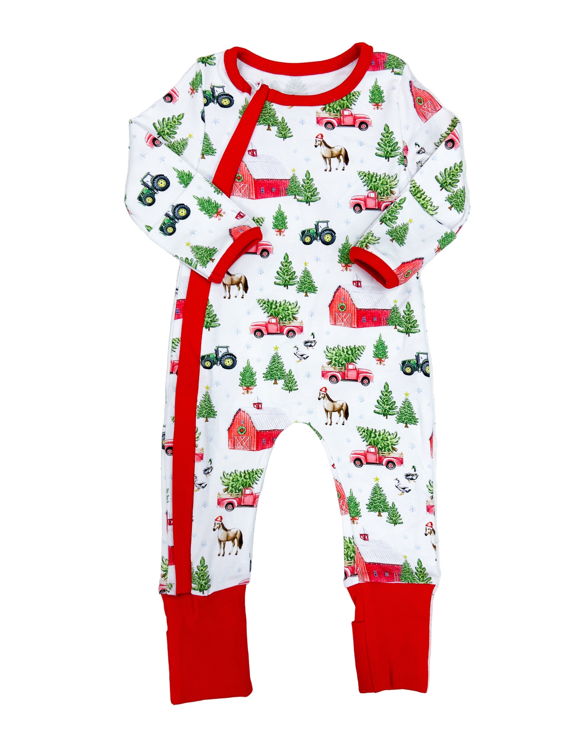 Christmas Tree Farm Organic Cotton Zip-Up Jumpsuit - Doodlebug's Children's Boutique