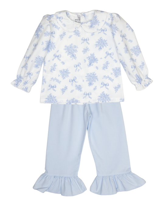 Evie Blue Floral Ruffle Pants Set