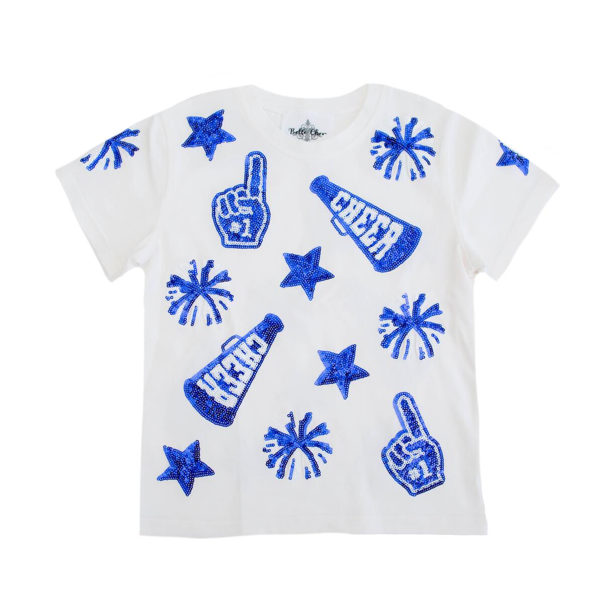 Royal Blue Cheer Sequin Tee  - Doodlebug's Children's Boutique