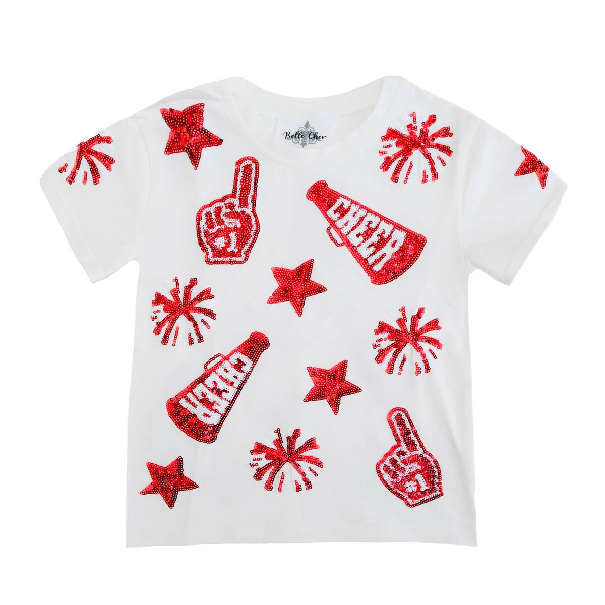 Red Cheer Sequin Tee  - Doodlebug's Children's Boutique