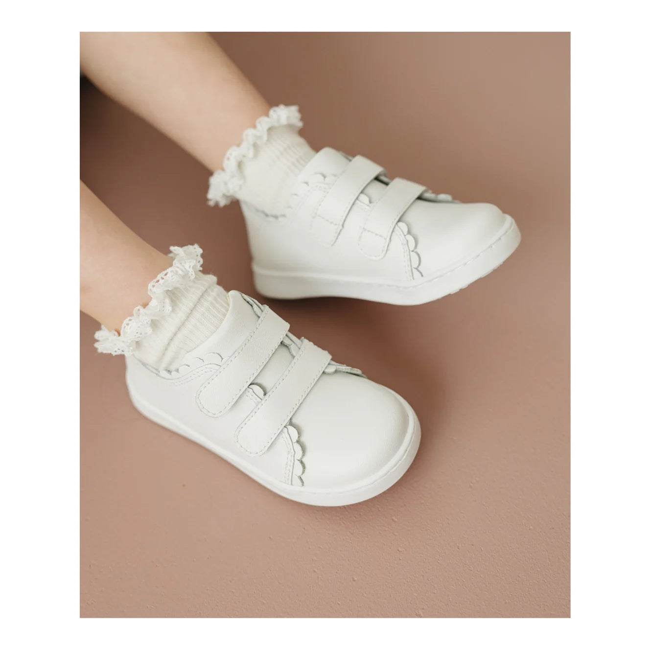 Caroline Scalloped Sneaker in White  - Doodlebug's Children's Boutique