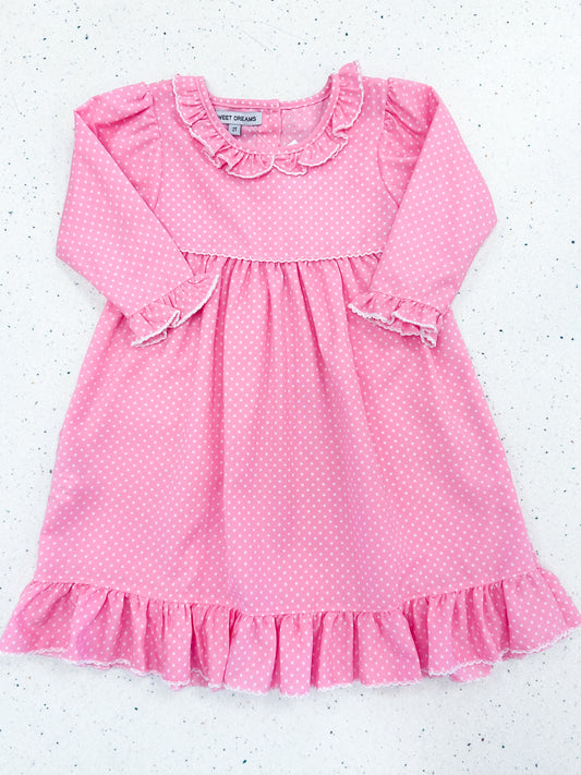 Hot Pink Polka Dot Night Gown - Doodlebug's Children's Boutique