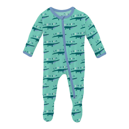 Print Footie with 2 Way Zipper in Glass Later Alligator  - Doodlebug's Children's Boutique
