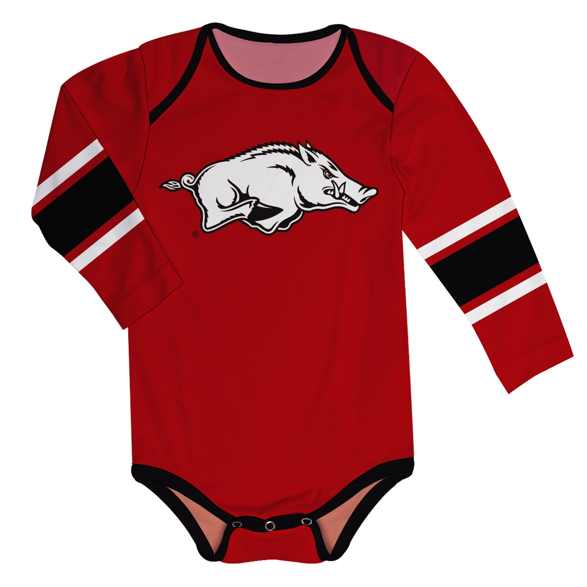 Arkansas Razorback Striped Long Sleeve Onesie  - Doodlebug's Children's Boutique