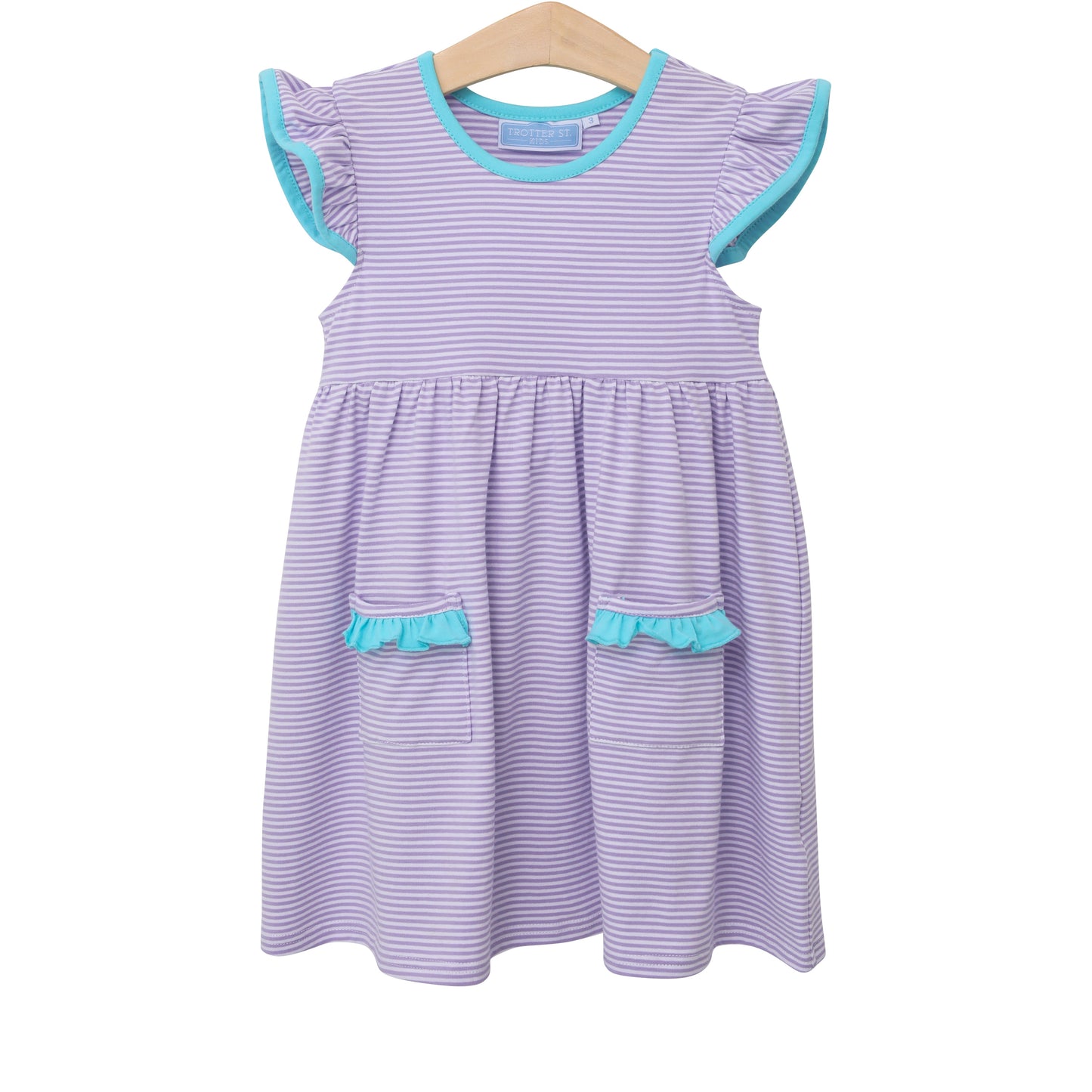 Lucy Dress in Lavender Stripe and Aqua  - Doodlebug's Children's Boutique