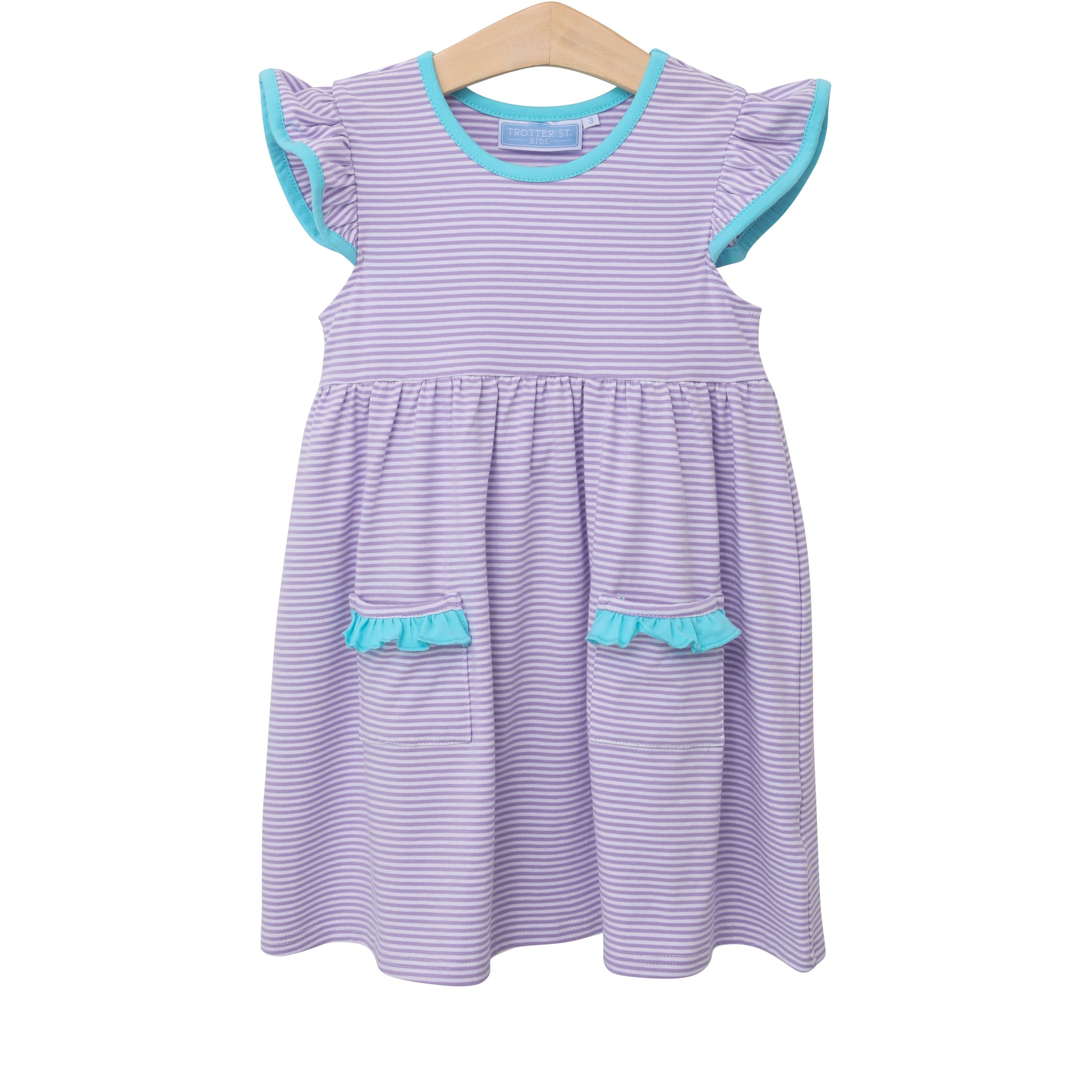 Lucy Dress in Lavender Stripe and Aqua  - Doodlebug's Children's Boutique