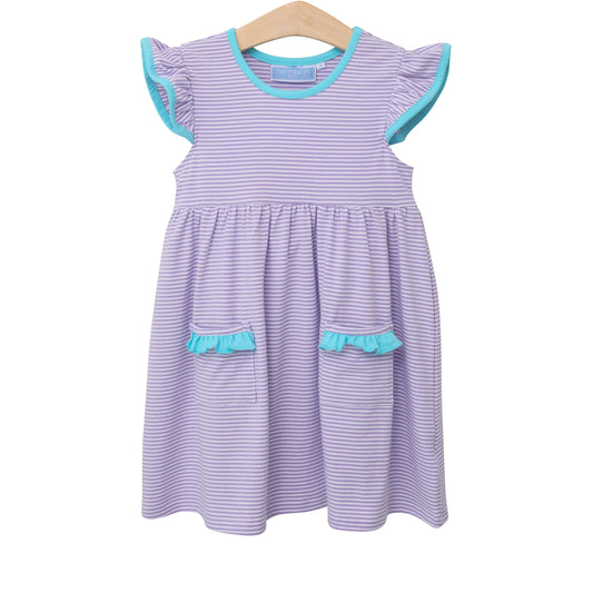 Lucy Dress in Lavender Stripe and Aqua  - Doodlebug's Children's Boutique