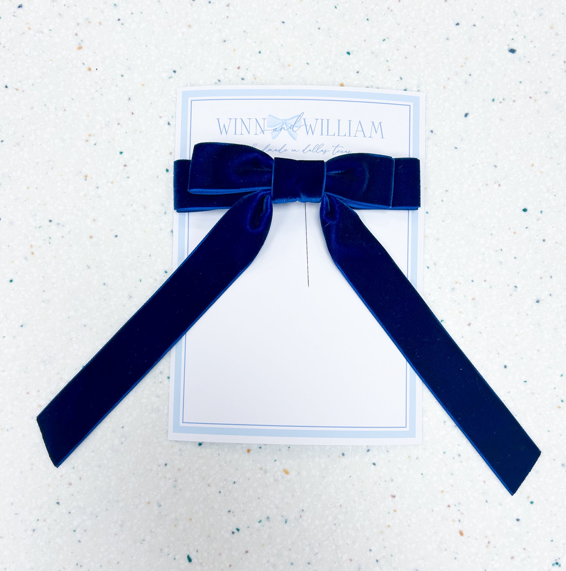 Navy Blue Velvet Long-Tail Bow  - Doodlebug's Children's Boutique