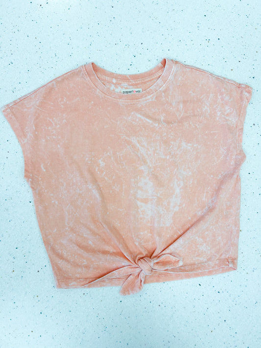 Tropical Peach Acid Wash Tie Tee  - Doodlebug's Children's Boutique