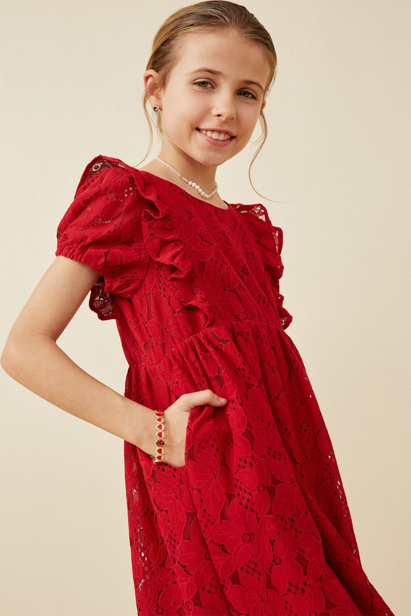 Red Lace Ruffle Dress  - Doodlebug's Children's Boutique