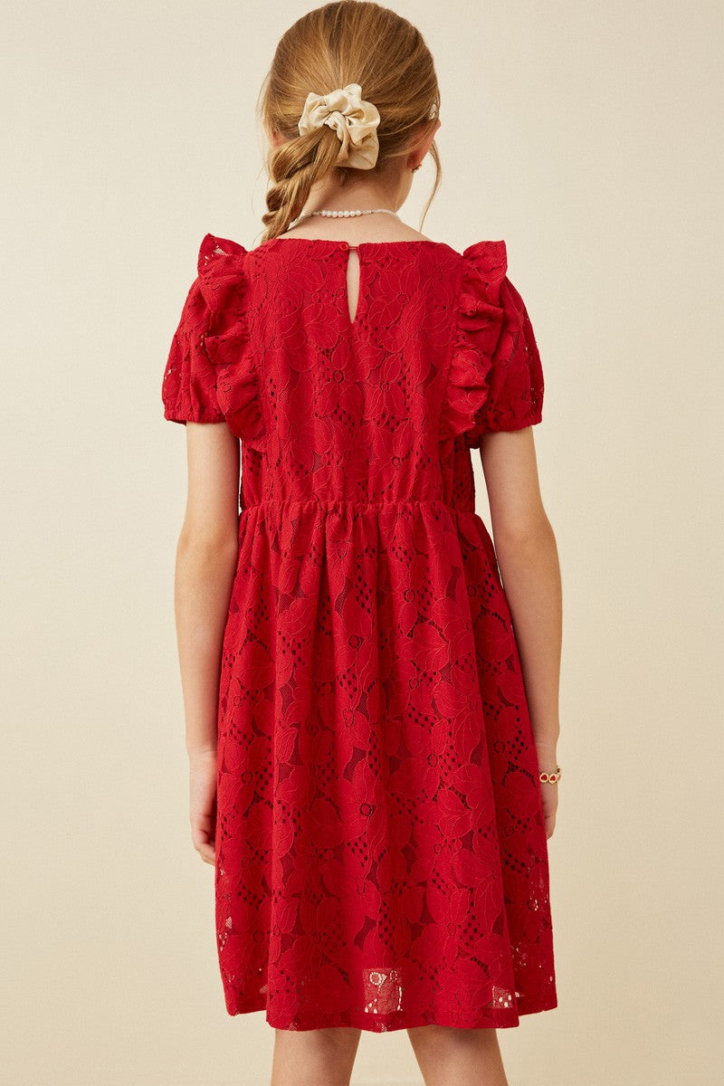 Red Lace Ruffle Dress  - Doodlebug's Children's Boutique