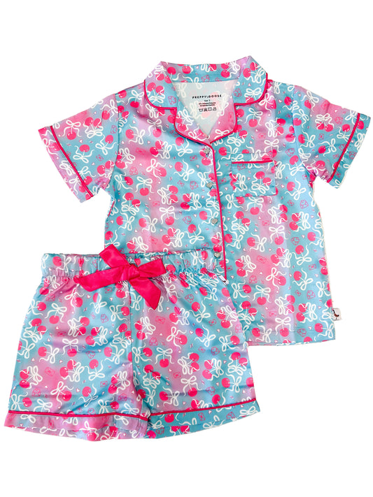 Cherries Short Sleeve Satin Pajama Set - Doodlebug's Children's Boutique