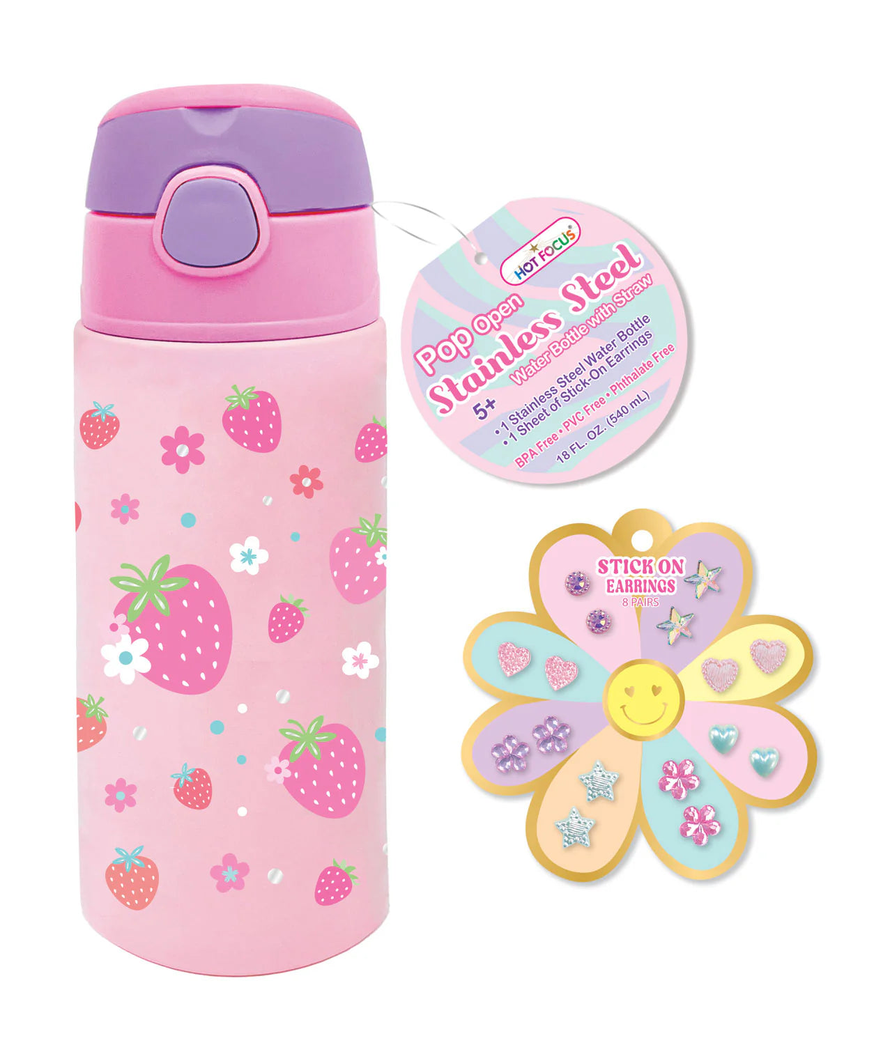 Strawberry Pop Open Stainless Steel Water Bottle - Doodlebug's Children's Boutique