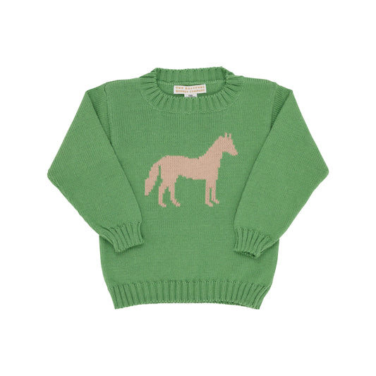 Isaac's Intarsia Sweater Grenada Green With Horse Intarsia  - Doodlebug's Children's Boutique