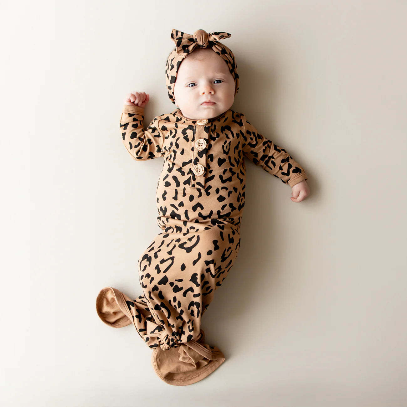 Knotted Gown with Bow Set in Latte Leopard - Doodlebug's Children's Boutique
