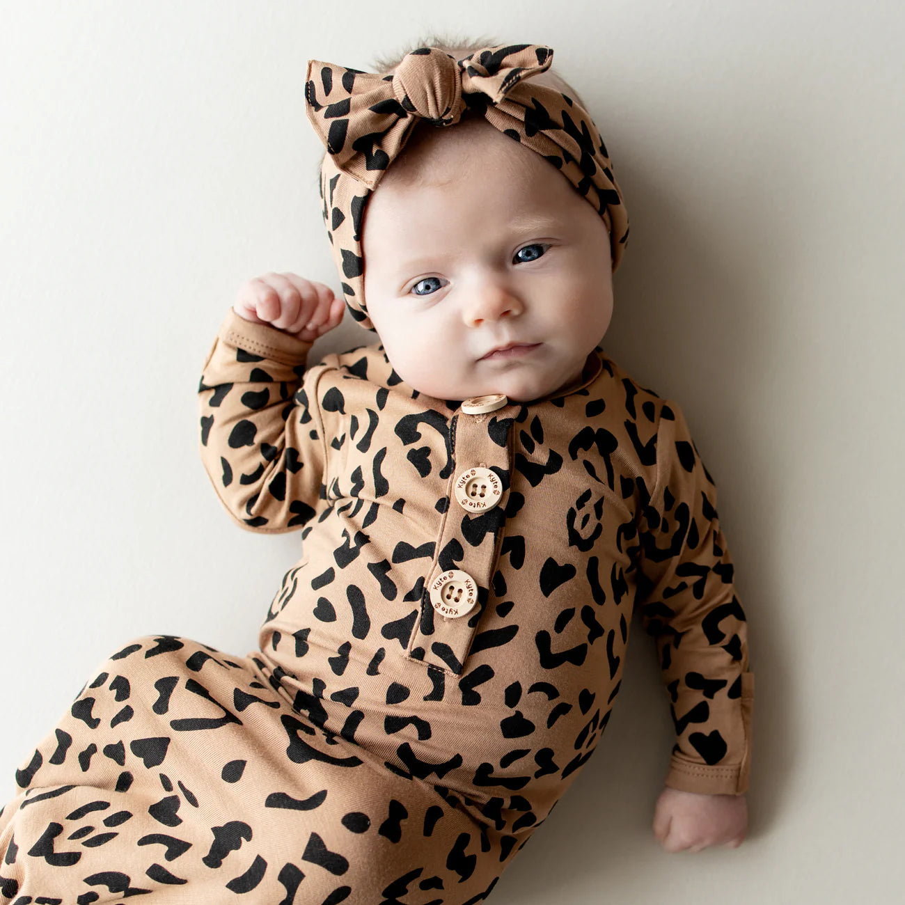 Knotted Gown with Bow Set in Latte Leopard - Doodlebug's Children's Boutique