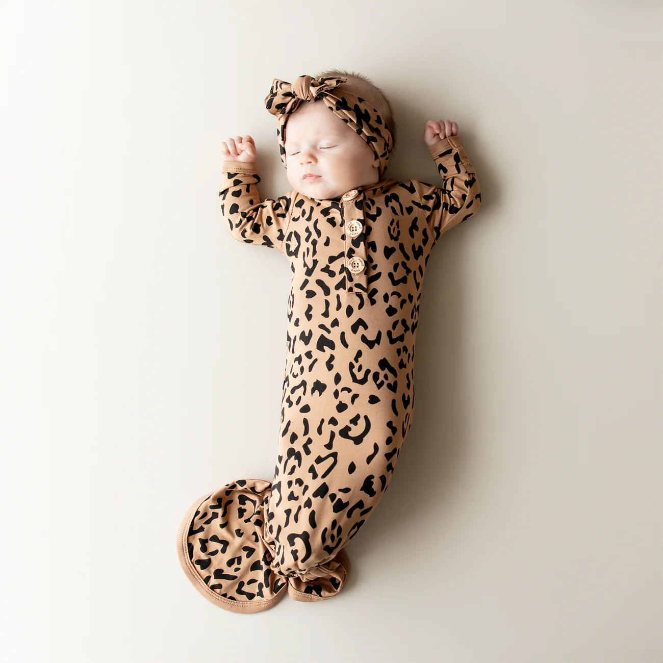 Knotted Gown with Bow Set in Latte Leopard - Doodlebug's Children's Boutique