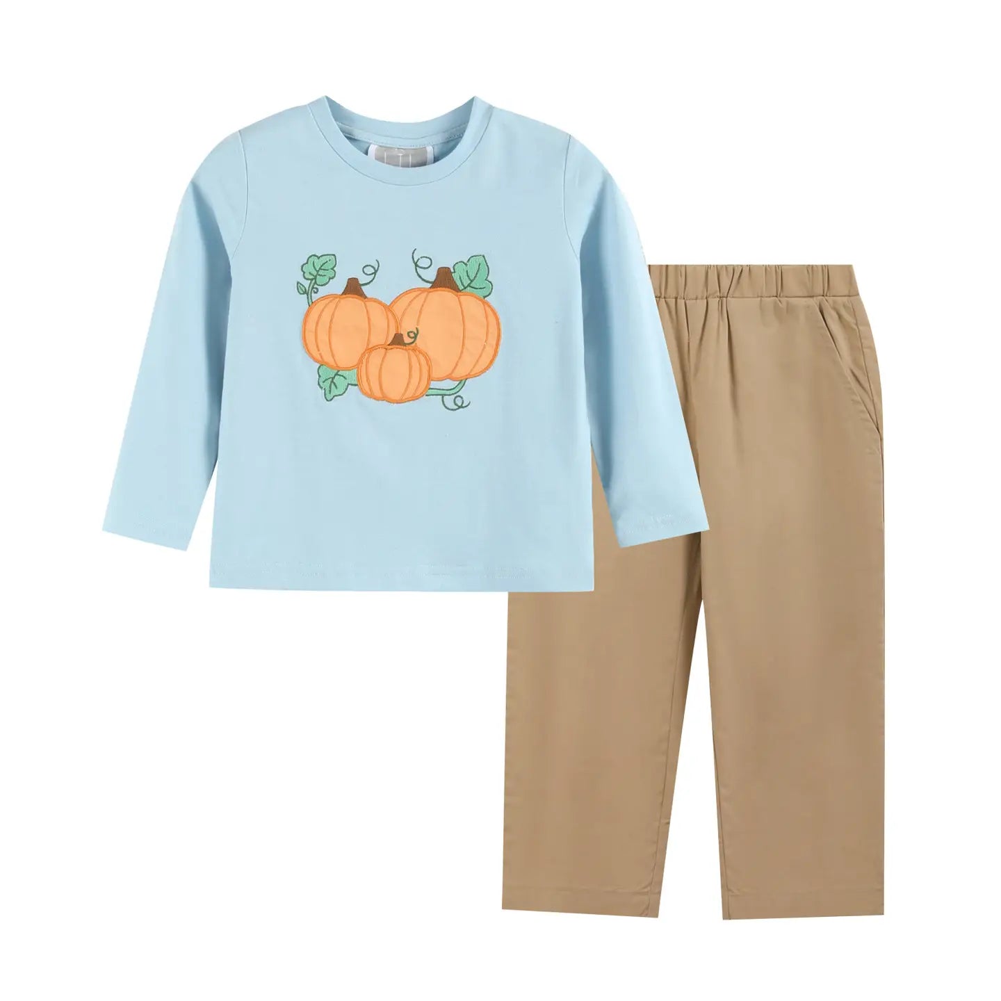 Pumpkin Applique Shirt and Khaki Pants Set - Doodlebug's Children's Boutique