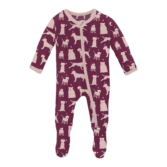 Print Footie with 2 Way Zipper in Melody Santa Dogs  - Doodlebug's Children's Boutique