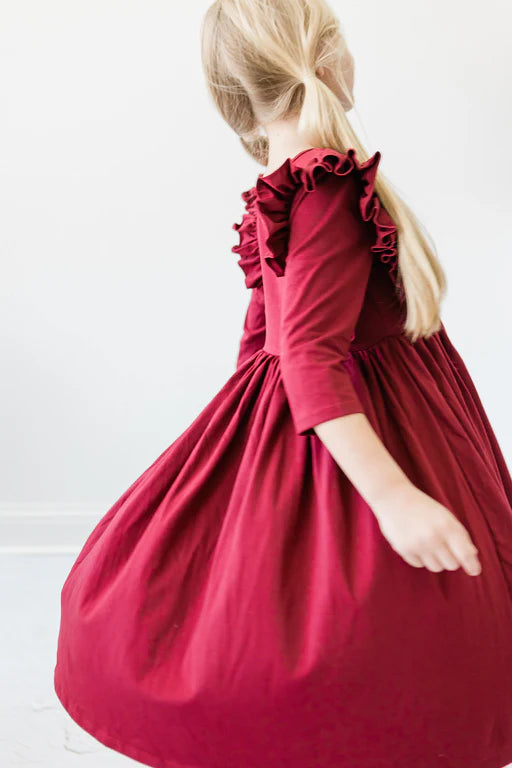 Burgundy Ruffle Twirl Dress  - Doodlebug's Children's Boutique