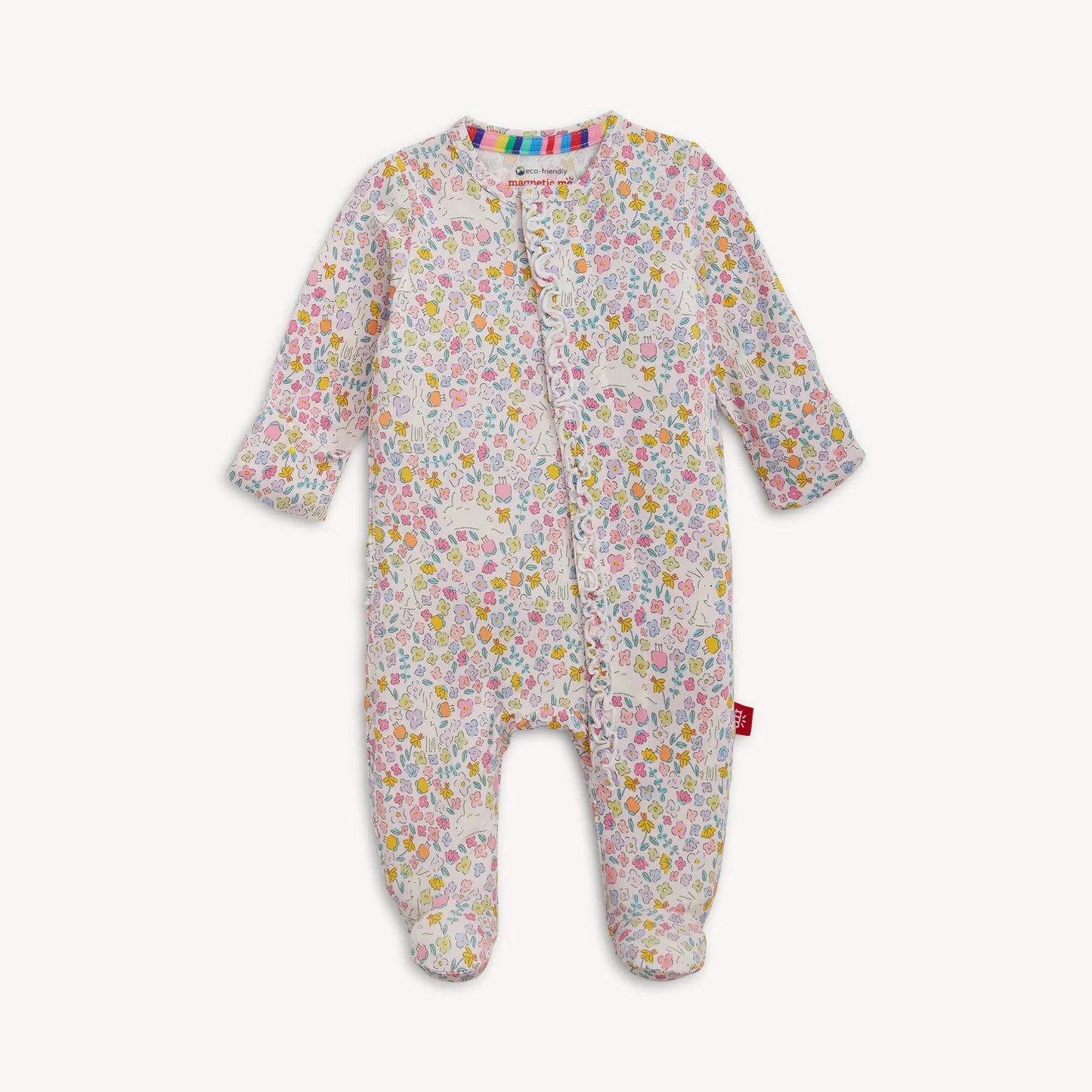 Bunny Blossom Modal Magnetic Ruffle Footie - Doodlebug's Children's Boutique