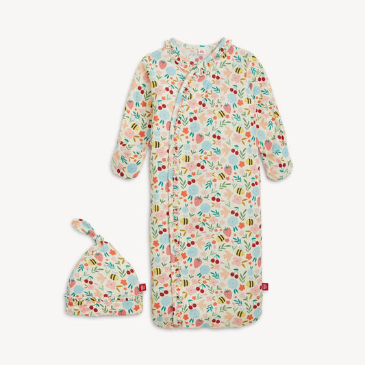 Honey Blossom Modal Magnetic Sleeper Gown + Hat Set - Doodlebug's Children's Boutique