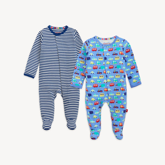 Blue Cars Combo Magnetic 2-Pack Footie - Doodlebug's Children's Boutique