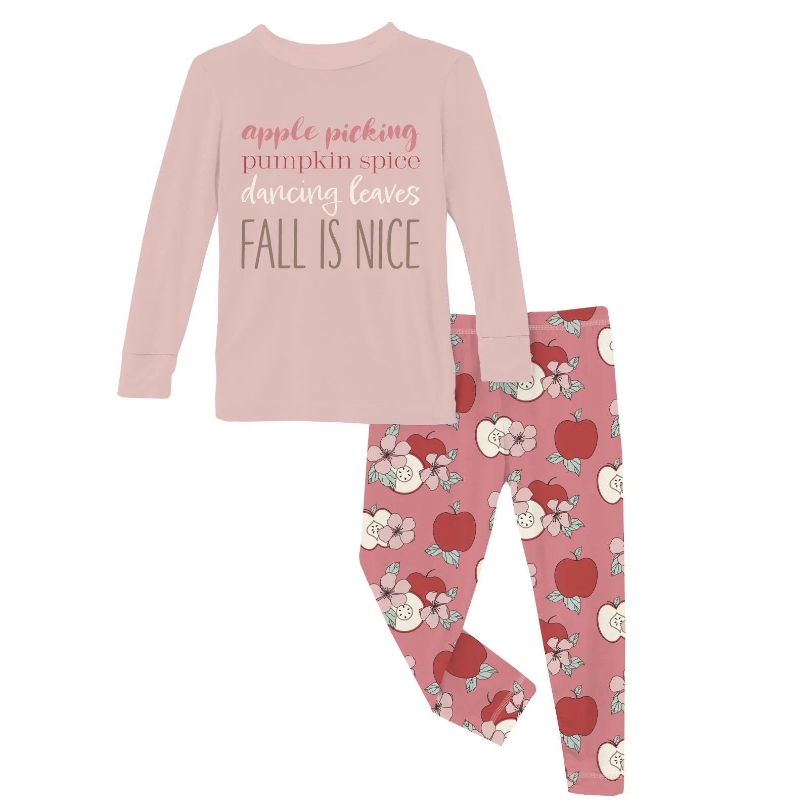 Long Sleeve Graphic Tee Pajama Set in Desert Rose Apple Picking - Doodlebug's Children's Boutique