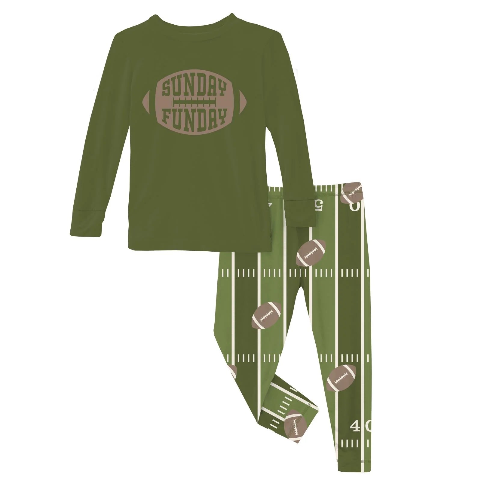 Long Sleeve Graphic Tee Pajama Set in Pesto Football - Doodlebug's Children's Boutique