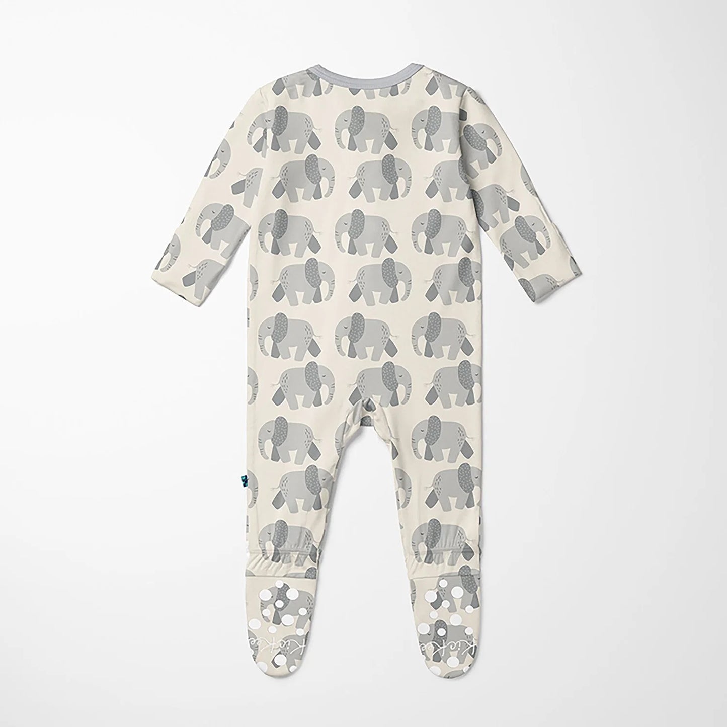 Print Footie with 2 Way Zipper in Natural Elephant