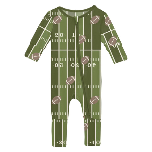 Print Convertible Sleeper with 2 Way Zipper in Pesto Football - Doodlebug's Children's Boutique