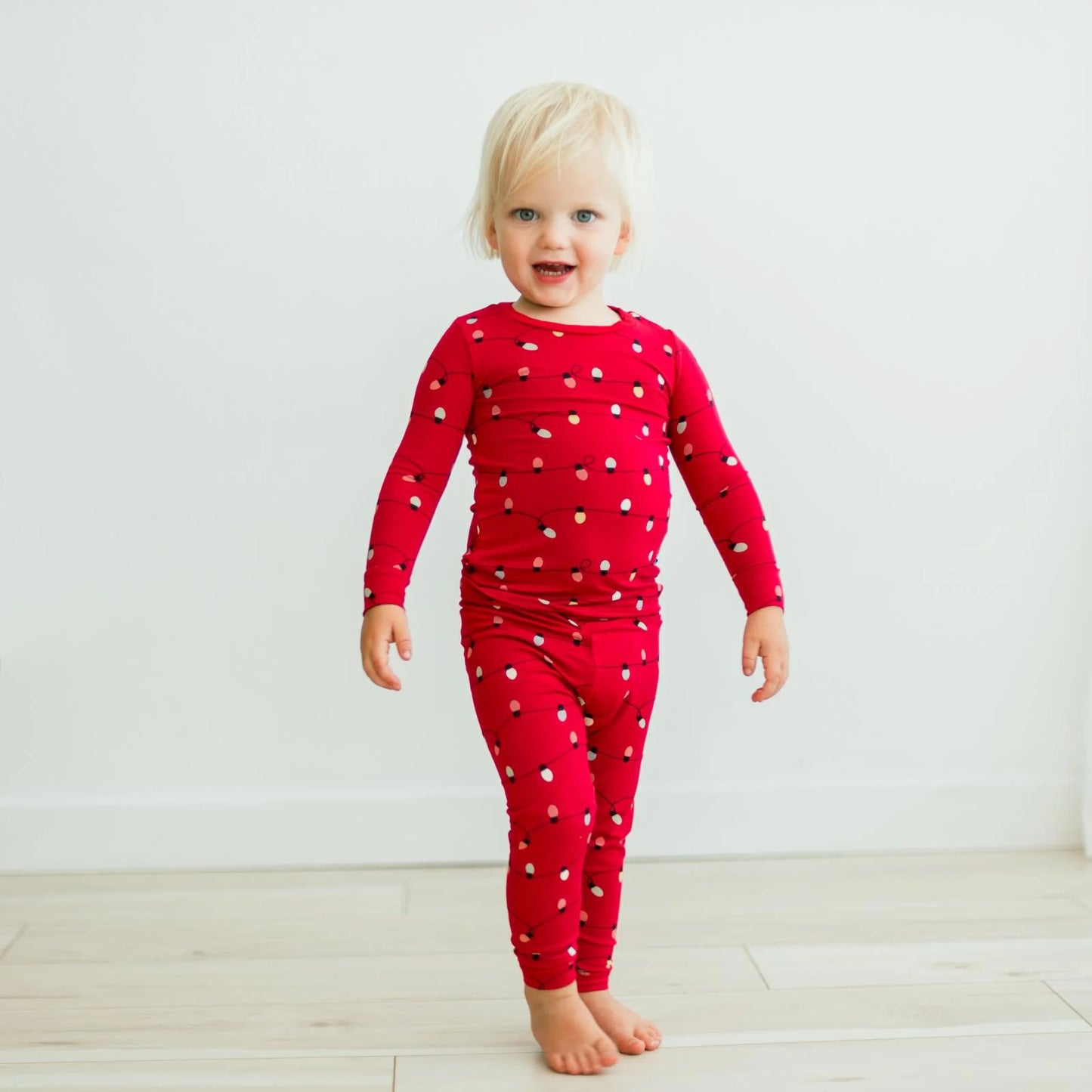 Long Sleeve Graphic Tee Pajama Set in Crimson Holiday Lights - Doodlebug's Children's Boutique