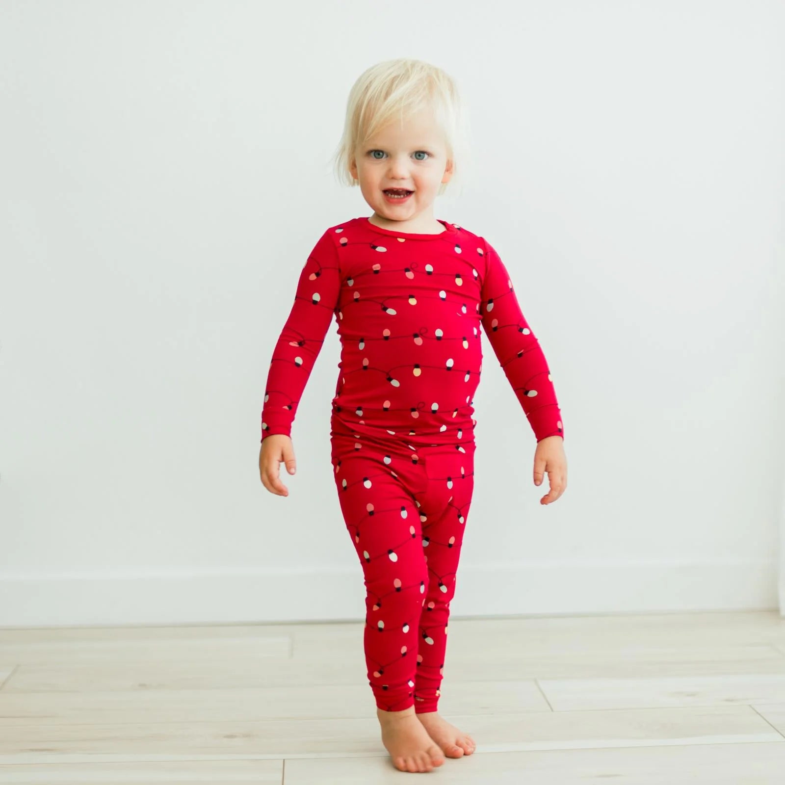 Long Sleeve Graphic Tee Pajama Set in Crimson Holiday Lights - Doodlebug's Children's Boutique