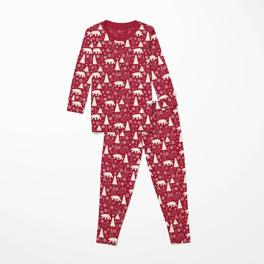 Print Long Sleeve Pajama Set in Crimson Polar Bear