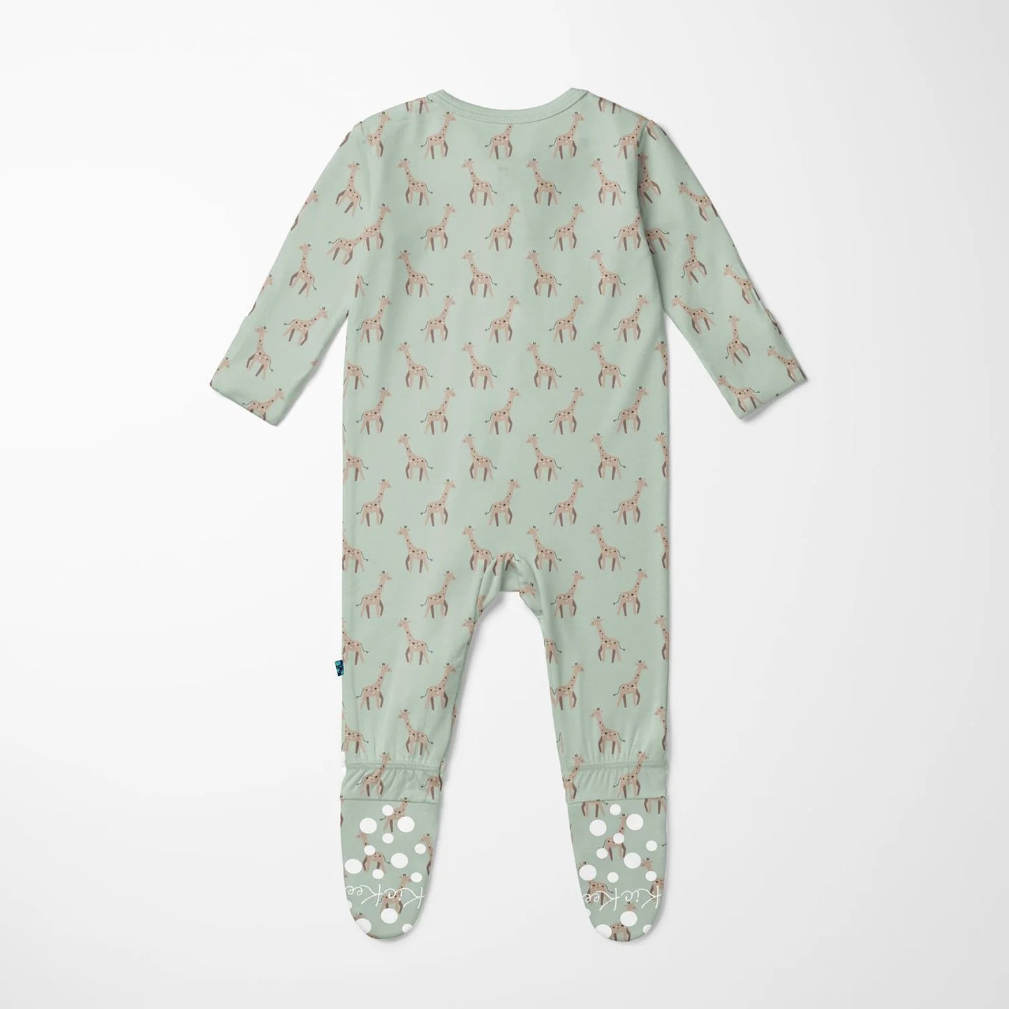 Print Footie with 2 Way Zipper in Aloe Giraffe