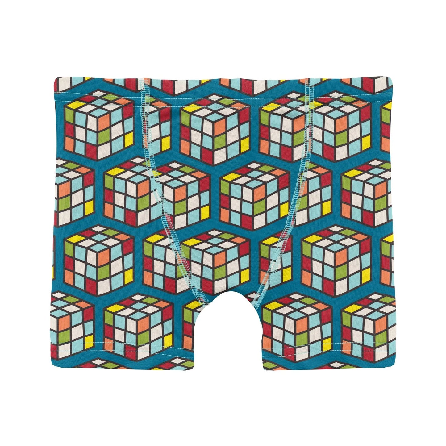 Print Boxer Brief in Cerulean Blue Puzzle Cube  - Doodlebug's Children's Boutique