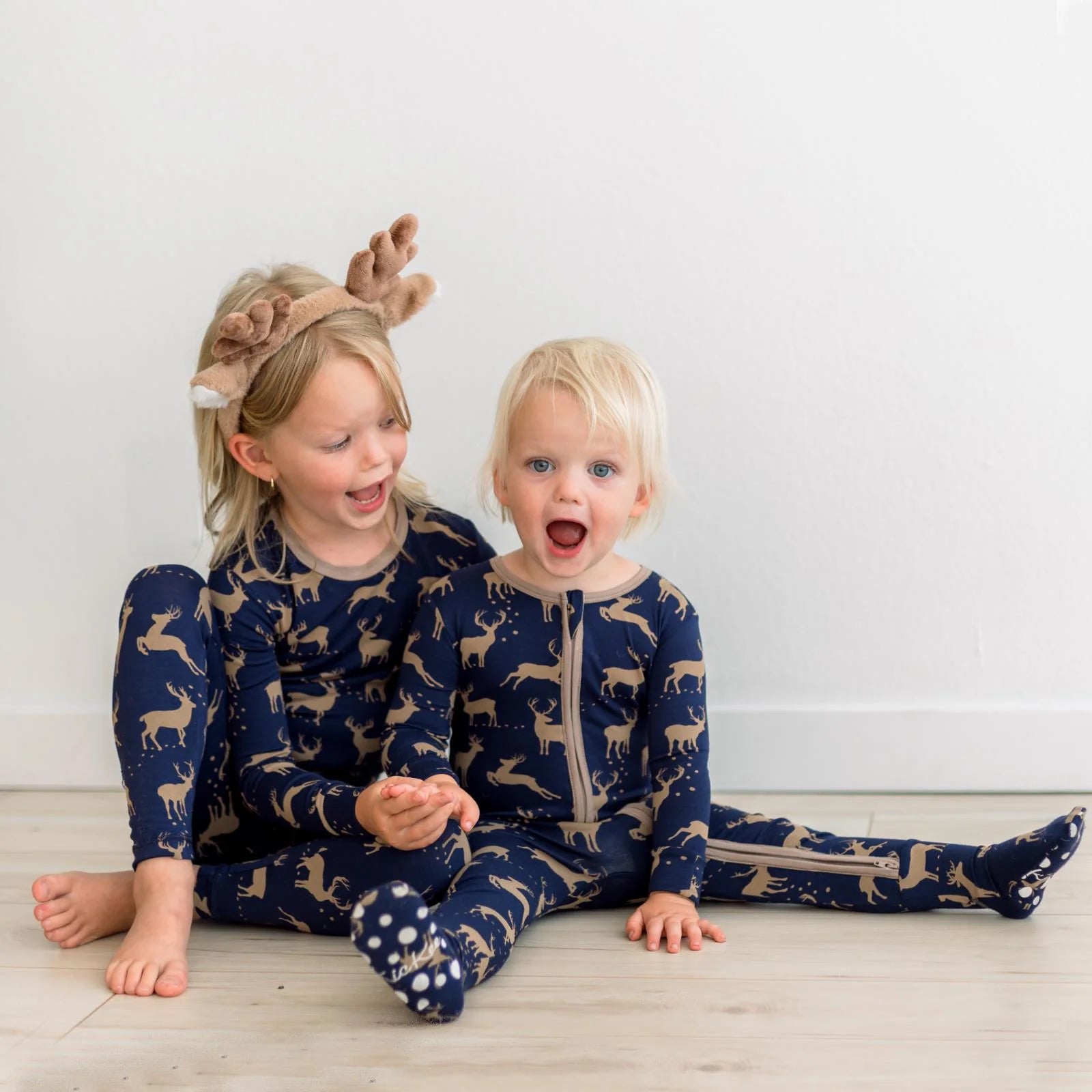 Long Sleeve Graphic Tee Pajama Set in Peacoat Elk - Doodlebug's Children's Boutique