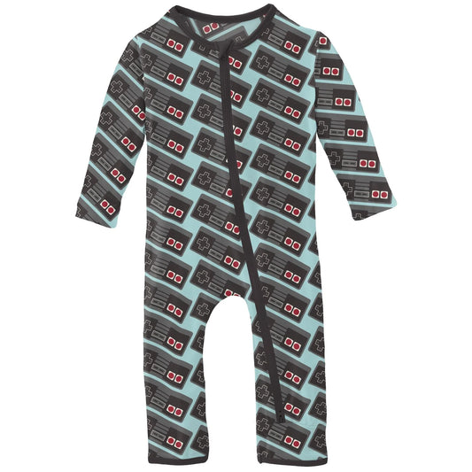 Print Coverall with Two Way Zipper in Summer Sky Retro Game Controller  - Doodlebug's Children's Boutique