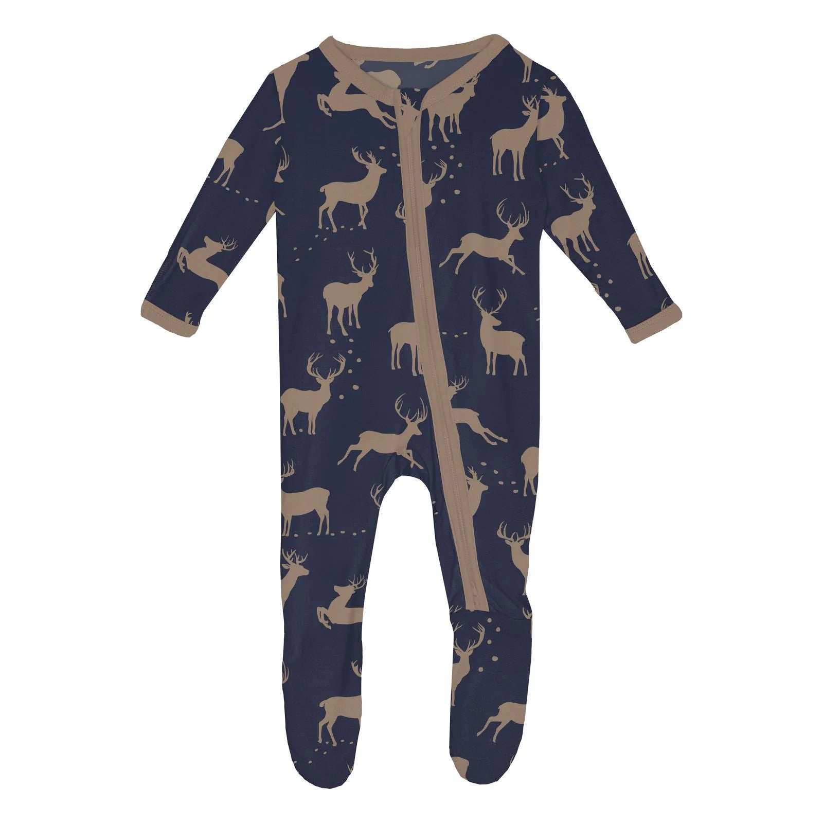 Print Footie with 2 Way Zipper in Peacoat Elk - Doodlebug's Children's Boutique