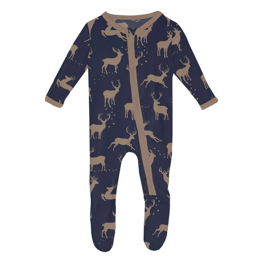 Print Footie with 2 Way Zipper in Peacoat Elk - Doodlebug's Children's Boutique